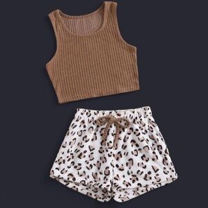 Leopard Print Sleepwear Set - Brown and White